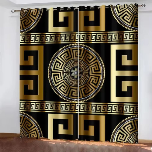 black & Gold Box Pattern Curtains