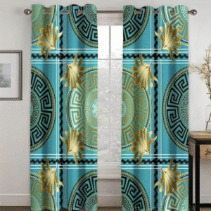 Aqua & Gold circle Pattern Curtains