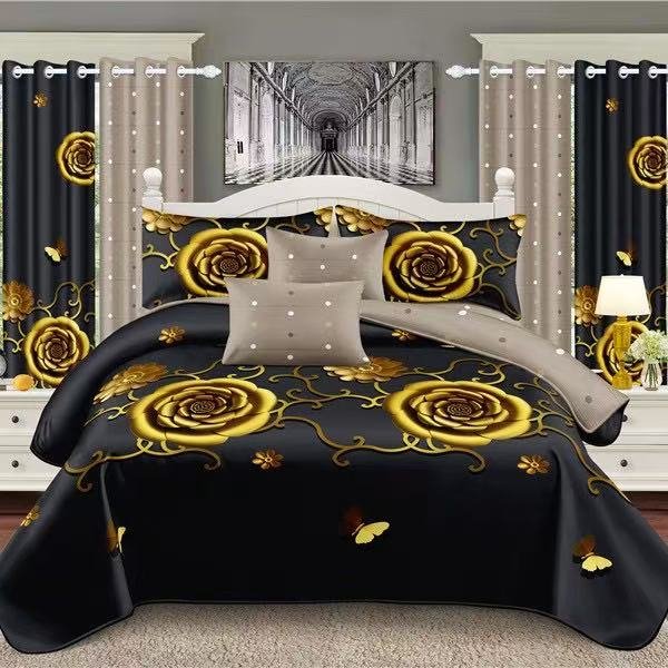 Black & Golden Flowers Bedding Set