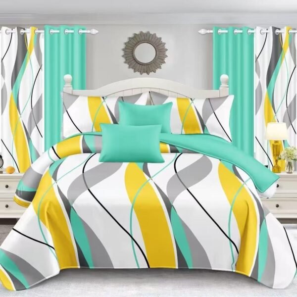 Blue, Green & White Lines Bedsheet Set