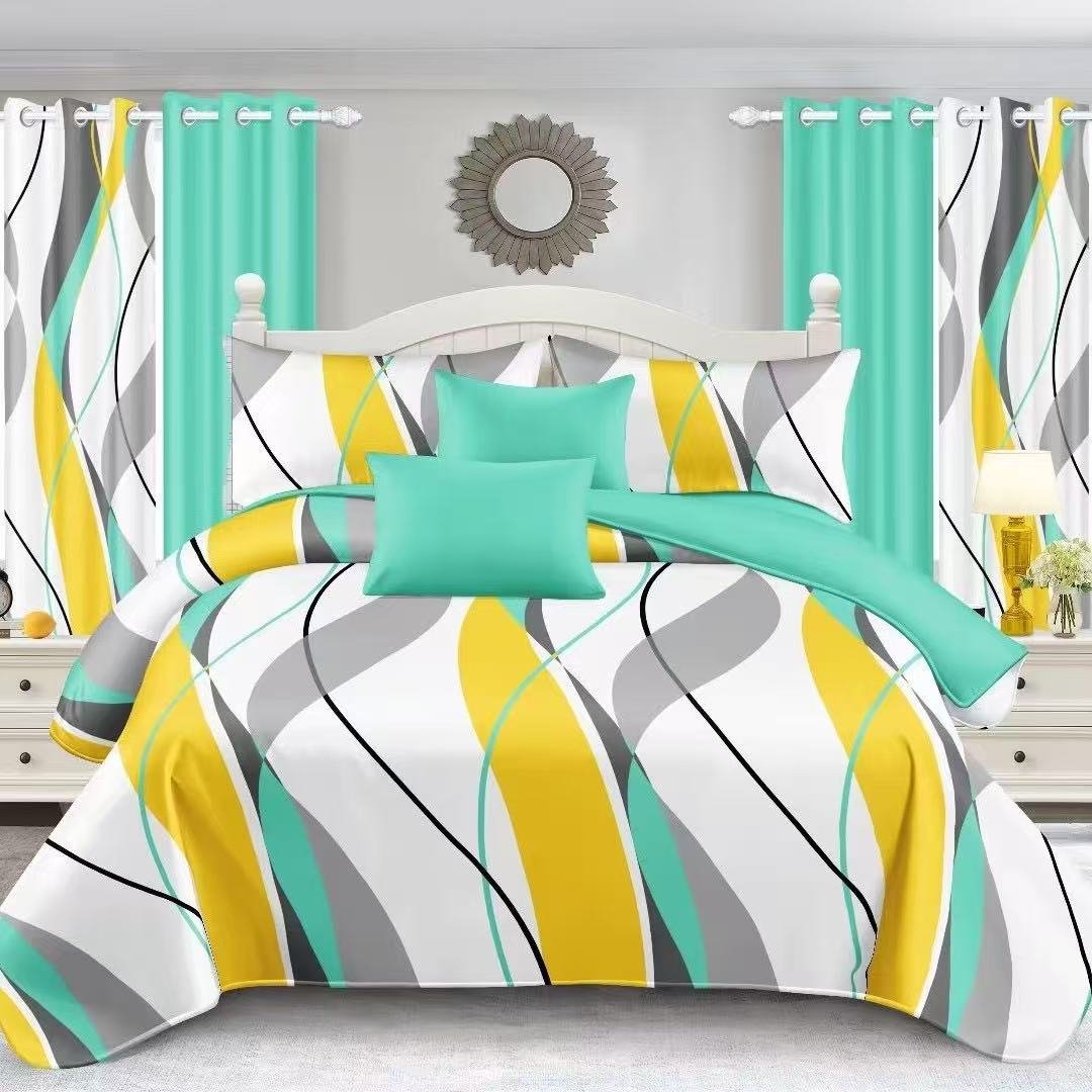 Blue, Green & White Lines Bedsheet Set