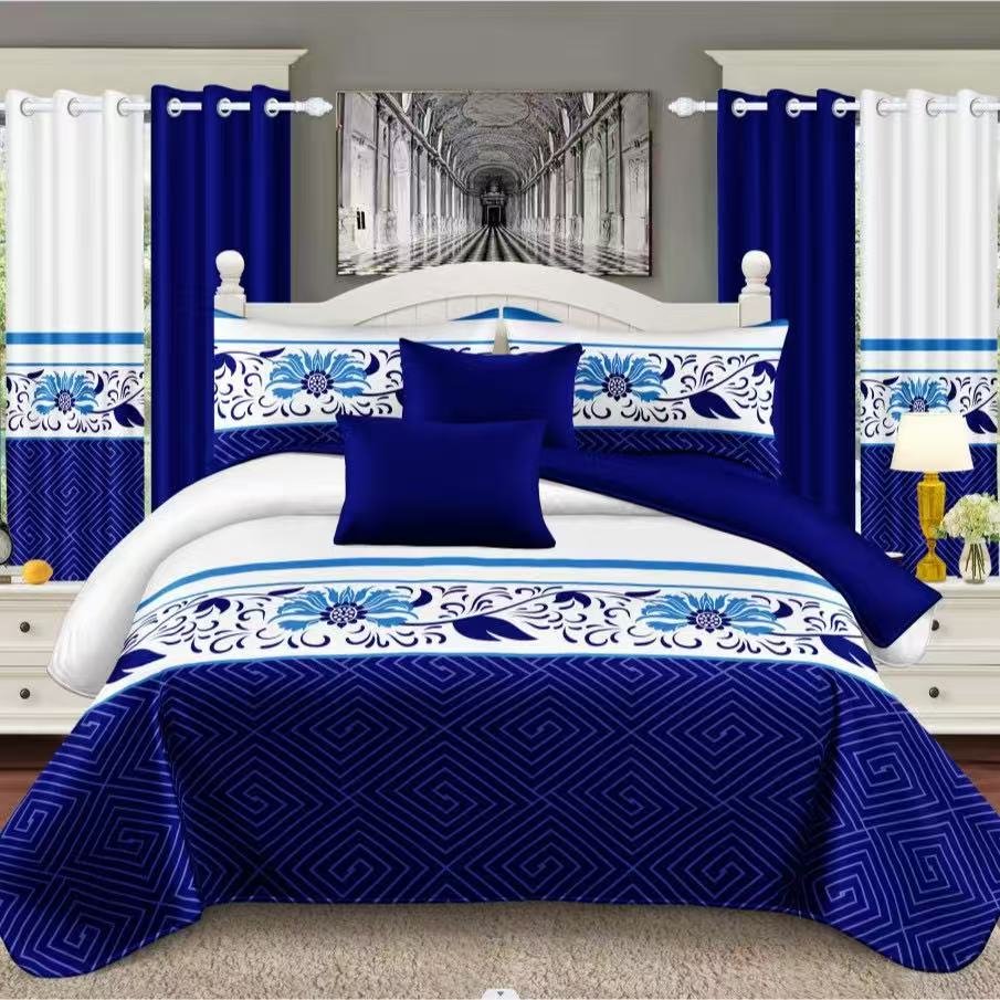 Dark Blue & White Bedding Set