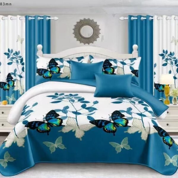 White & Blue Butterflies Bedding Set