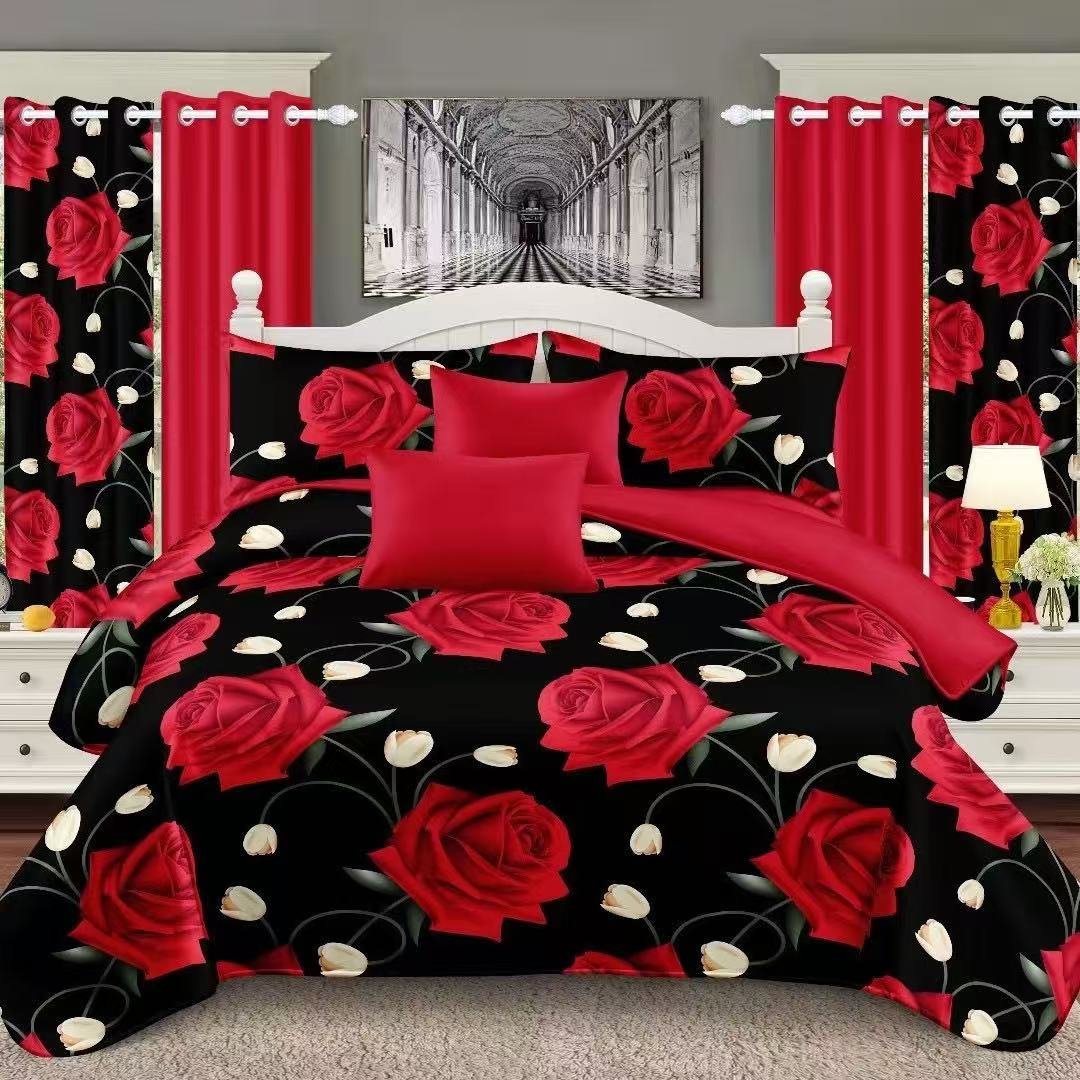 Red & Black Rose Bedding Set