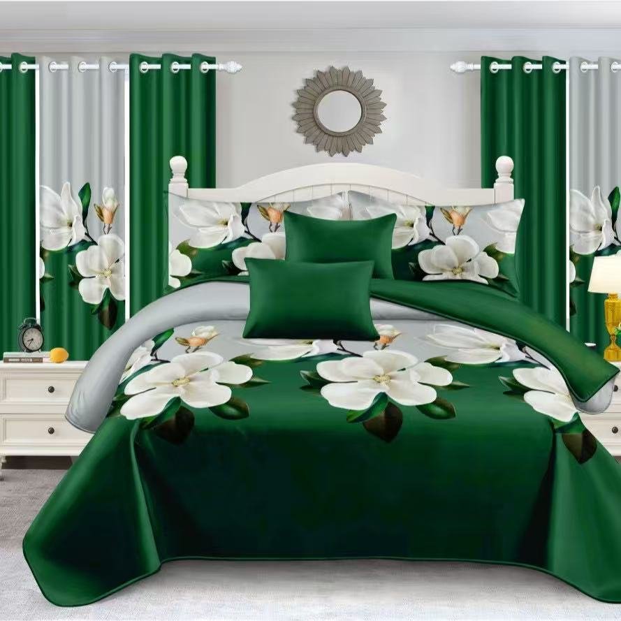 Green & White Flower Bedding Set