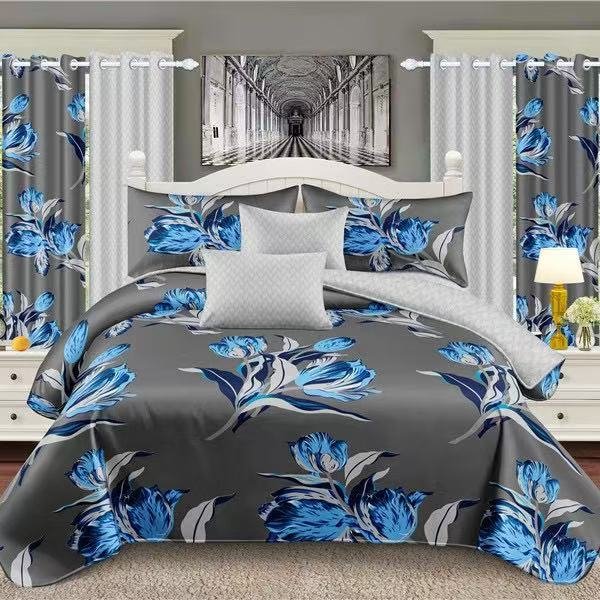 Gray & Blue Flower Bedding Set