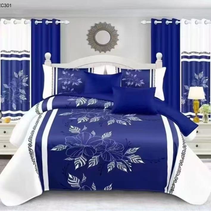 White & Dark Blue Flower Bedding Set