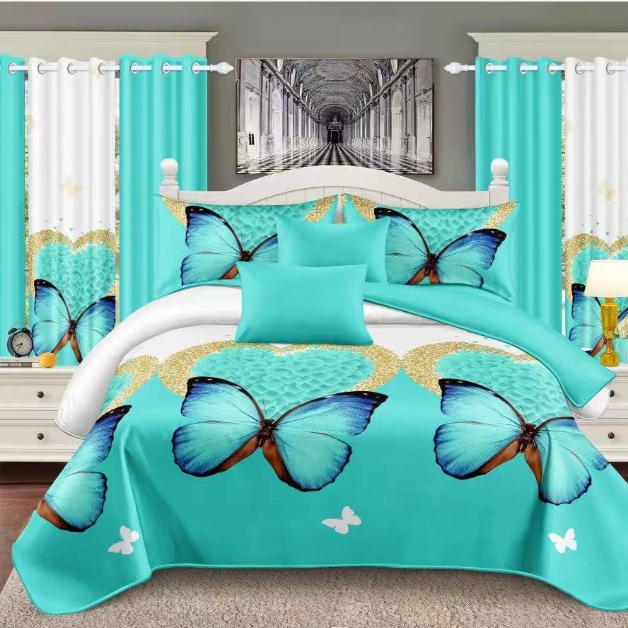 blue & White With Butterfly Design Bedding Set