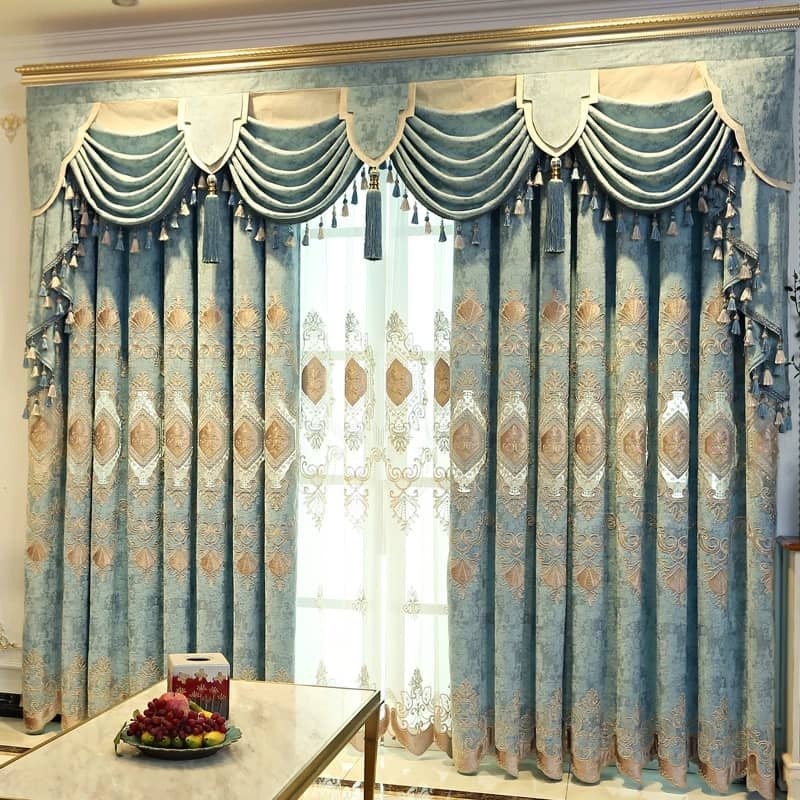 Blue & Golden Greek Pattern Curtains