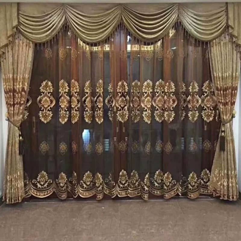 Brown & Golden Net Pattern Curtains